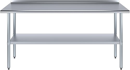 Miniatura 2 de AmGood Mesa de trabajo de acero inoxidable con protector contra salpicaduras de 1.5 pulgadas  Mesa de preparación de alimentos de cocina de metal