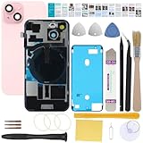 UooFide Rear Back Screen Glass Replacement Compatible with iPhone 15 6.1-Inches All Carriers with Pre-Installed Plate +Wireless Charging Coil Flex Cable +Flashlight +Microphone +Camera Frame (Pink)