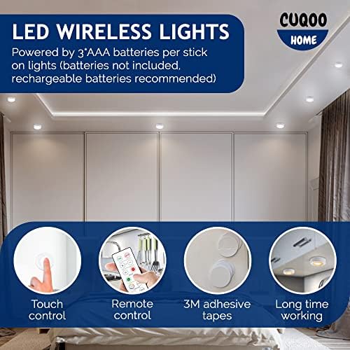 CUQOO Wireless Under Cabinet Lights with Remote 6 Pack  16 LED Colour Changing Under Cabinet Touch Control Kitchen Lights | 8K Stick on Lights with Adjustable Brightness | Under Counter Push Lights
