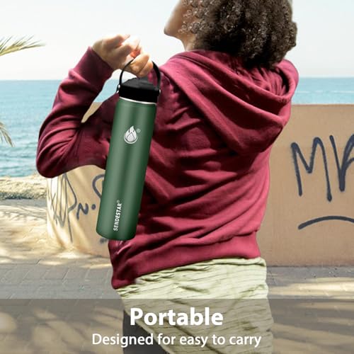 Image of Insulated Water Bottle 32 oz with Straw, Stainless Steel Wide Mouth Water Bottle, Double Wall Vacuum Leak Proof with Straw Lid & Spout Lid for Sports or Office, Keep Cold or Hot Up to 24 Hrs