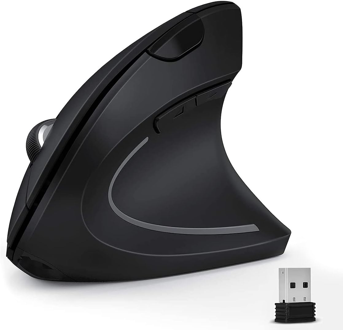 AccLoo 2.4 G Ergonomic Silent Wireless Mouse, Rechargeable Wireless Vertical Mice with USB Receiver for Computer/Laptop/PC, 4 Adjustable DPI (800/1000/1200/1600), Black
