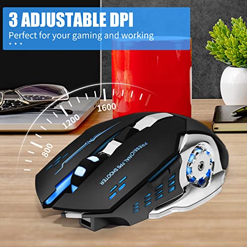 Wireless Gaming Mouse Bluetooth Mouse Rgb Rechargeable 2.4G Usb Cordless Computer Mice With 7 Color Backlit, 6 Buttons & Silent Click For Laptop, Ipad, Mac Os, Pc, Windows -Black #TOP2