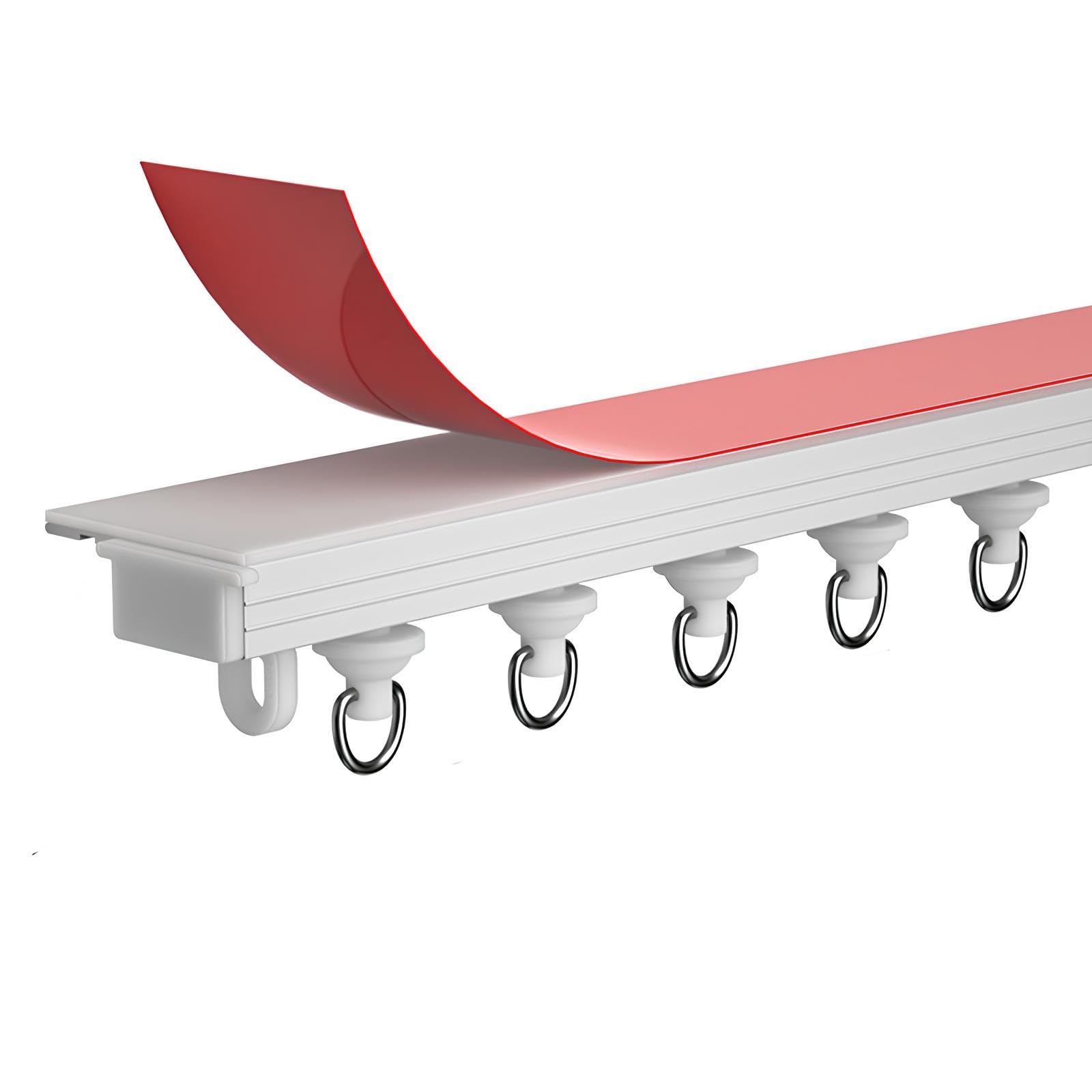 Tringle à rideaux autocollante en aluminium – Fixation murale/plafond sans perçage pour cloisons de séparation de pièce – Rail blanc de 3,2 m (2 x 1,1 m + 1 m) – Parfait pour le salon et les espaces