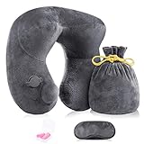 🎅 Solución Portátil：Esta cojín cuello viaje inflable es muy portátil, unos 85g de peso, súper ligera. se puede usar tanto en avión, coche, camión, autobús, tren, escuela, oficina, casa, para dormir, leer, siesta, hamaca, piscina, playa.