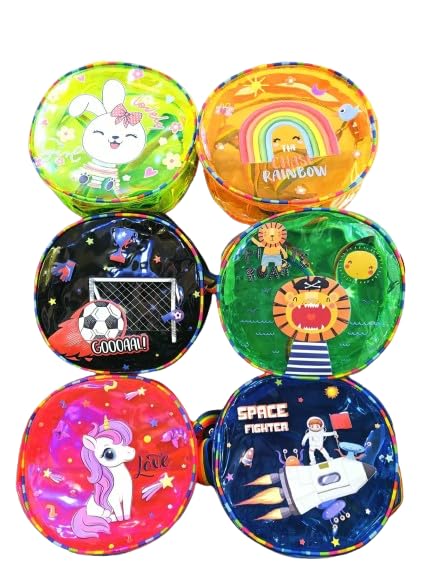 Kids Round Jelly Sling Bags, Cartoon Design, Set of 6 Designs - Bunny, Rainbow, Soccer, Tiger, Unicorn, Space Theme-image-38