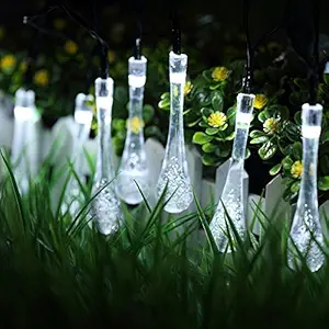 PRAV 30 LED Solar Lights Outdoor Garden Water Drop, Waterproof Solar Powered Outdoor Lights,8 Modes Twinkling Solar Fairy Lights Decoration (White)
