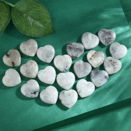 Image of QINJIEJIE 20 PCS Moonstone Heart Crystal Labradorite Healing Crystals Natural Cute Stones Pocket Healing Palm Love Bulk Set Wholesale Reiki Energy Balancing Meditation Mother's Day Gift