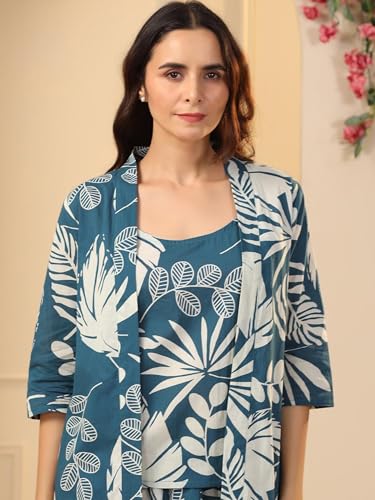 Image of Women's Printed Nightsuit Pajama with Top with Long Gown Lightweight Soft & Comfy Sleepwear for Girls & Women