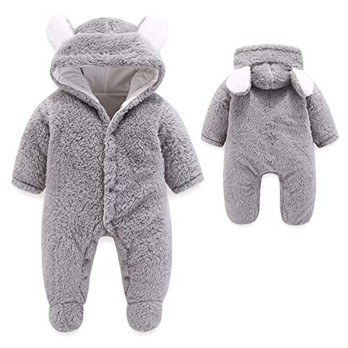 YAMEN Newborn Baby Boy Girl Sleepers Infant Snowsuit Bodysuit Footie Fleece Romper Toddler Winter Outfits 9-12 Months Gray