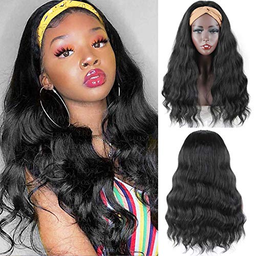 LEOSA Body Wavy Headband Wig Body Wave Headbands for Wigs,Synthetic Water Wave Wig Headbands for Women Natural Black Headband Wig Head Band Long Wavy Wig for Black Women Half Wig with Headbands