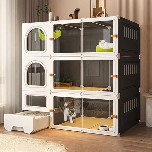 Cage pour chat avec bac à litière amovible et niche spacieuse pour 1 à 2 chats