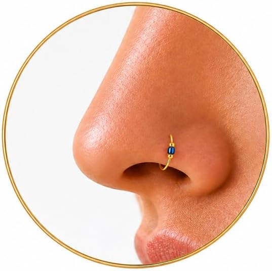 Gold Nose Ring - Thin Small 24 Gauge 7mm Nose Piercing Hoop With Blue Gem - 14k Gold Filled Nose Rings For Women - Handmade Nose Jewelry - Gift Ready