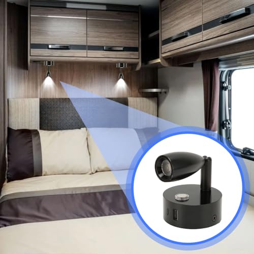 Lwuey 12V Led Reading Light, Campervan Caravan Lamp with USB Port Dimmable Spotlight Wall Mounted Bedside Motorhome Essentials Lighting Interior Touch Switch Swivel Neck 2pcs Black - Cosy Home Interiors Lwuey 12V Led Reading Light, Campervan Caravan Lamp with USB Port Dimmable Spotlight Wall Mounted Bedside Motorhome Essentials Lighting Interior Touch Switch Swivel Neck 2pcs Black - Image 8