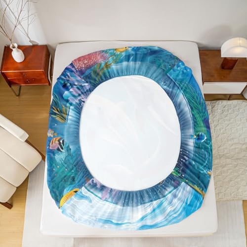 Image of jejeloiu Dolphin Bed Sheets Set Full Size Cute Ocean Animal Bed Set Jumping Dolphins Deep Pocket Fitted Sheet Blue Ocean Marine Themed Breathable Soft Lightweight Microfiber