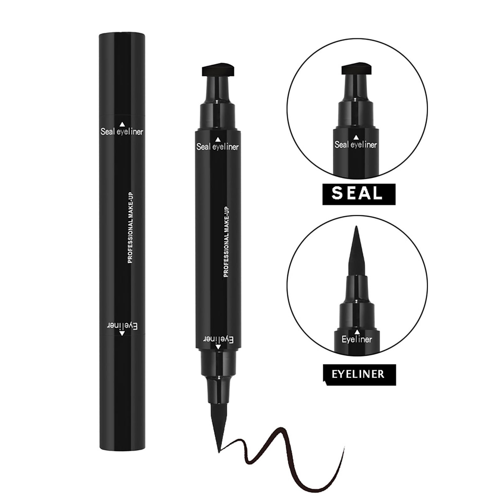 Beauté Liquide noir à double tête 2 en 1 joint triangulaire et pointe outil de maquillage des yeux durable et résistant pour les femmes 3,5 ml. (Black, 12.7x1.4 cm)
