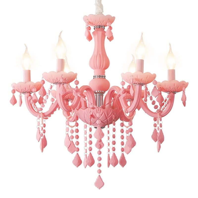Lustre cristal rose à intensité douce pour éclairage de chambre