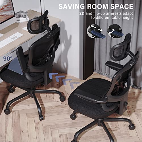 Staynow Ergonomic Office Desk Chair - Mesh Office Chair With Flip Up Arms & Adjustable Back Height - Comfortable Computer Task Chairs With Lumbar Support For Small Spaces #TOP4