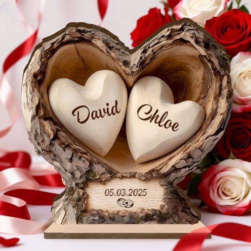Regalos de San Valentín para Mujeres, Novias, Novios Placa Decorativa de Madera Personalizada con Nombres y Fechas, Regalos para Parejas, Aniversario, Navidad