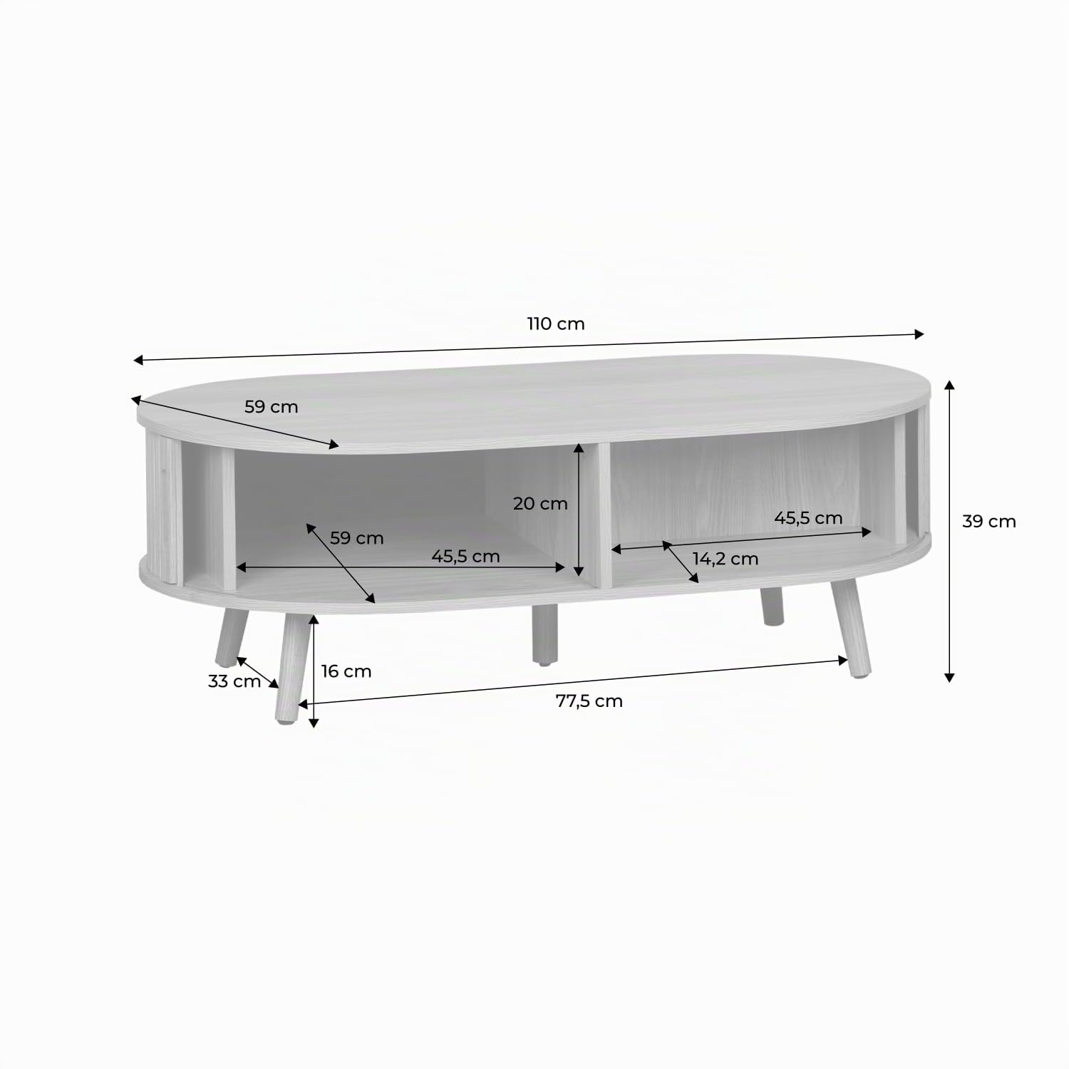 Alice's Garden sweeek - Table Basse 2 Portes coulissantes avec 3 Compartiments décor Bois rainuré Noyer. L 110 x P 59 x H 39cm