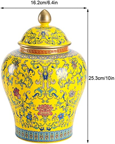 Uzouri Ceramic Jars,Tea Jar,Chinese Style Storage Jars,Decorative Ginger Jars, Ancient Chinese Yellow Porcelain Ceramic Temple Jar, With Sealed Lids, Home Kitchen Dining Decoration #TOP6