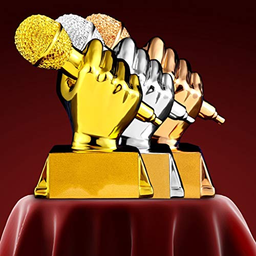 Sculpture Trofeeën Gouden microfoon trofee zingen concurrentie trofee kampioen gastheer trofee woonkamer wijnkast decoratie handgemaakt, hars materiaal (Kleur: Goud, Maat: 13 * 4,5 * 13cm) - Image 3