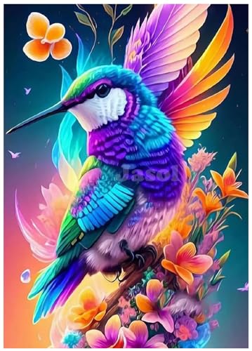Image of Jasol Diamond Painting Kit, 40x30 Cms, Full Drill, 5D Crystals, Home Wall Decor Gift Set (Humming Bird M45621)