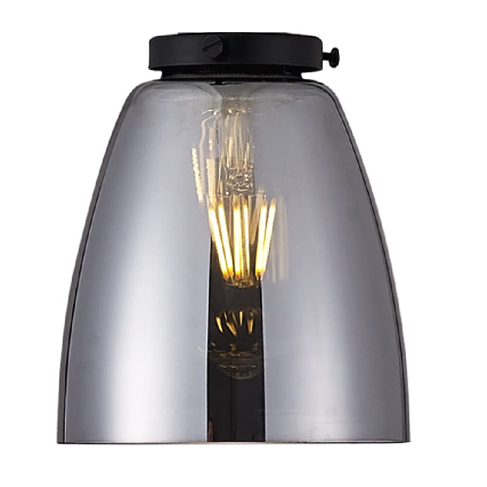 Britalia Smoked Glass Smoked Conical Glass Vintage Easy Fit Pendant Light Shade | 14Cm Diameter | Black Metal Top Cap | None Electric Retro Ceiling Light | Fits E27 Es Lampholders