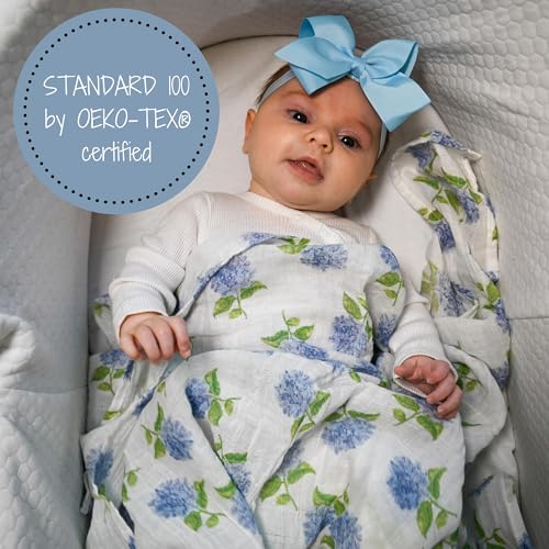 Image of LollyBanks Baby Blanket, 100% Cotton Muslin Swaddle Blankets for Girls, Large 47 x 47 Inches Newborn Blanket, Soft and Breathable Receiving Blankets, Baby Essentials, Registry (Hydrangea Print)