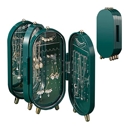 Earring Holder Stand, Foldable Jewellery Boxes for Women, 4 Doors, Acrylic Jewellery Display Rack, Jewellery Travel Case with Mirror for Storing Earrings, Necklaces, Rings, Diamonds Cover