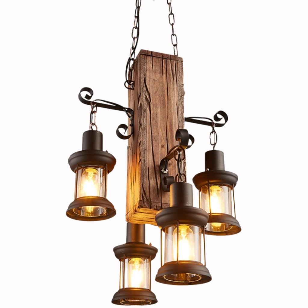 Retro Chandelier Industrial Style Wooden Chandelier Old Handicraft Retro Dining Table Chandelier Kitchen Island Restaurant Bar Chandelier Ceiling Light (Size : M)