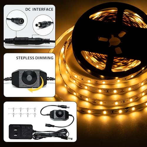 Image of 10ft Warm White LED Strip Lights,12V Dimmable Tape Lighting with Infrared Remote,SMD 2835 LEDs Adhesive Ribbon Light,Connectable