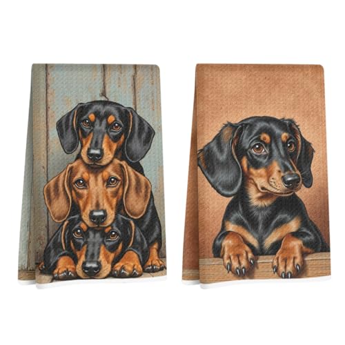 Image of Hanamiya Na 2 Pcs Dachshund Kitchen Towels 24x14 Inch, Dachshund Gifts Reusable Dish Towels for Kitchen Bathroom Decor, Weiner Dog Hand Cloth Tea Towel, Cute Dog Gifts for Women Mom Friend