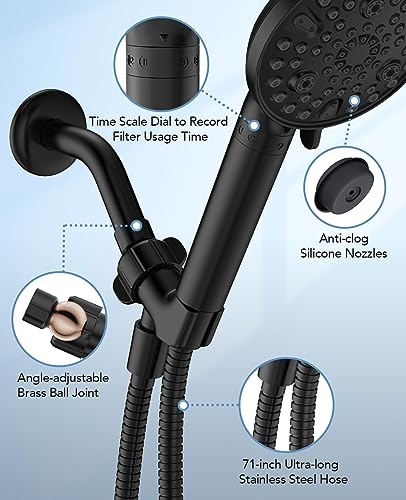Image of MakeFit Filtered Shower Head with Handheld-10 Modes High Pressure Showerhead with Built-in Power Wash,Long 71-inch Hose & Adjustable Bracket, Water Softener Filter Beads for Hard Water-Remove Chlorine