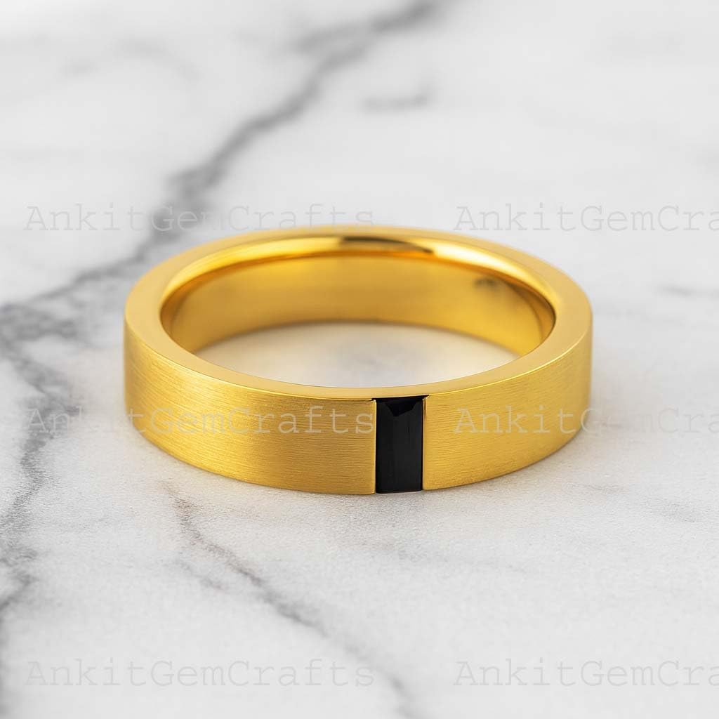 Natural Black Onyx Ring Rectangle Bar Gemstone Ring in 10K 14K 18K Yellow Gold Minimalist Wedding Band Promise Ring Gift for Her Dainty Stacking Jewelry