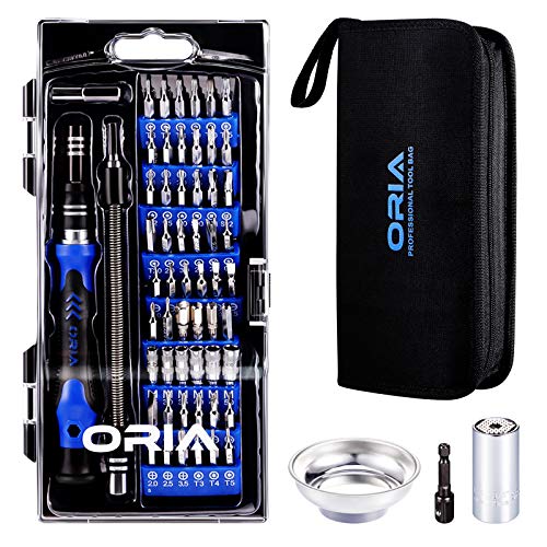 ORIA Screwdriver Set, 84 in 1 with 56 Bits Magnetic Repair Tool Kit with Universal Socket Wrench, Magnetic Parts Tray, Portable Bag for Smartphone, Computer, Tablet, PC, Blue and Black