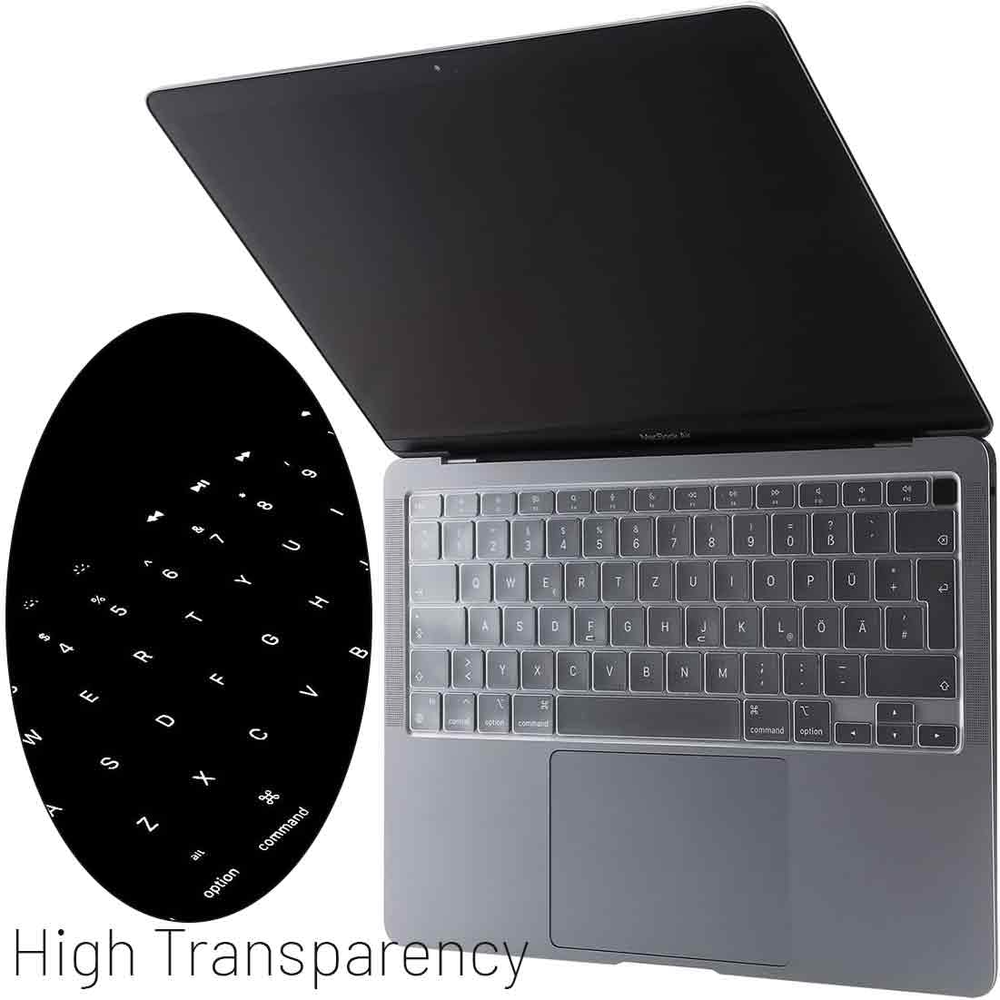 1 pezzo di protezione per tastiera ultrasottile, Copritastiera per MacBook Air 13 M1 2020 A2337 A2179, compatibile con layout EU, antipolvere, TPU altamente trasparente, protegge la tastiera