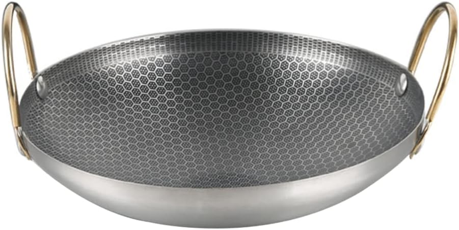 Cooking Pot Stainless Steel Wok Pan with Double Handle Nonstick Stir Fry Pan Flat Bottom Pan Small Stockpots Pasta Pots Food Cooking Pot for Home Kitchen Silver 8 Inch Non Stick Pan