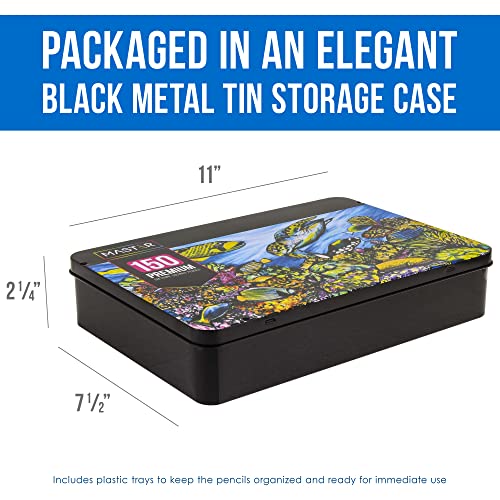 Master 150 Colored Pencil Mega Tin Set With Premium Soft Thick Core Vibrant Color Leads With 4 Different Sketching & Drawing Paper Pads - Artist Art Blending, Shading, Layering, Adult Coloring Books #TOP4