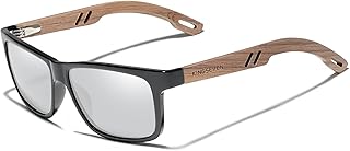 KINGSEVEN Design Holz Polarisierte Rechteckige Sonnenbrille für Herren, Walnuss-Holzrahmen Verspiegelte Brille zum Fahren ...
