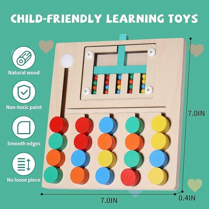 Image of Montessori Wooden Slide Puzzle for Kids 3-8 Years | 5-Color Sorter & Pattern Matching Educational Brain Teaser | Travel Activity Toy for Boys & Girls