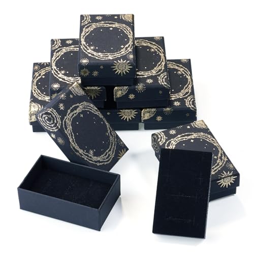 Magibeads boîtes à bijoux rectangulaires noires au motif soleil lune et étoile