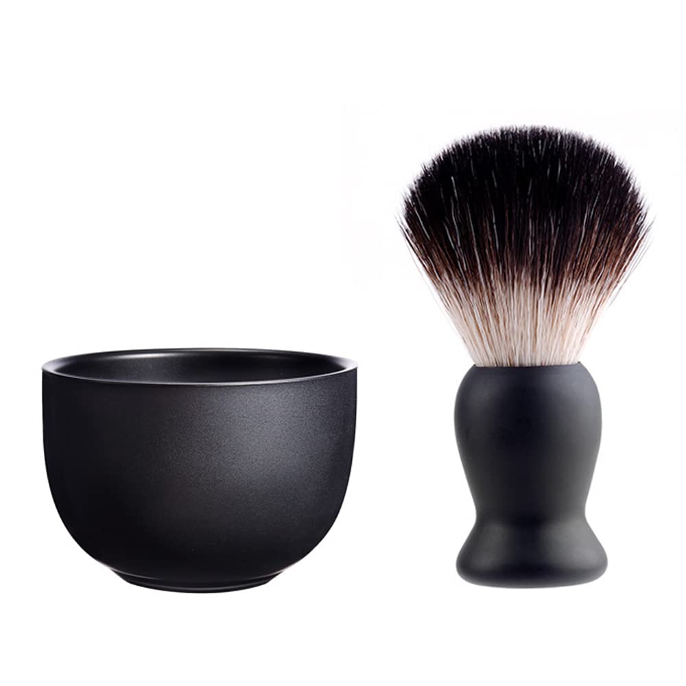 Set da barba, ciotola per sapone a doppia faccia e strumenti per la toelettatura in metallo, con supporto per rasoio e supporto per pennello, 6 pezzi, nero pratico supporto per rasoio