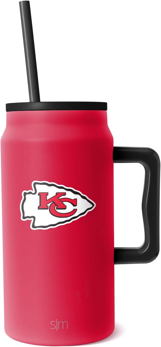 Simple ModernOfficially Licensed NFL 40oz Tumbler with Handle and Straw Lid | Football Thermos Gifts for Men, Women, Christmas | Trek Collection