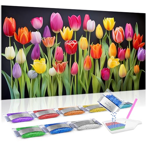 Kit completo Jumpdot de 5D diamond painting con lienzo grande de 70x40 cm de tulipanes
