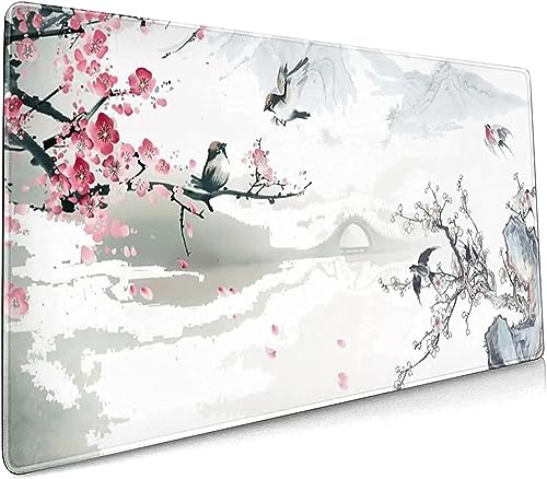 Tapis de souris grand format art asiatique et finitions premium pour bureau gamer