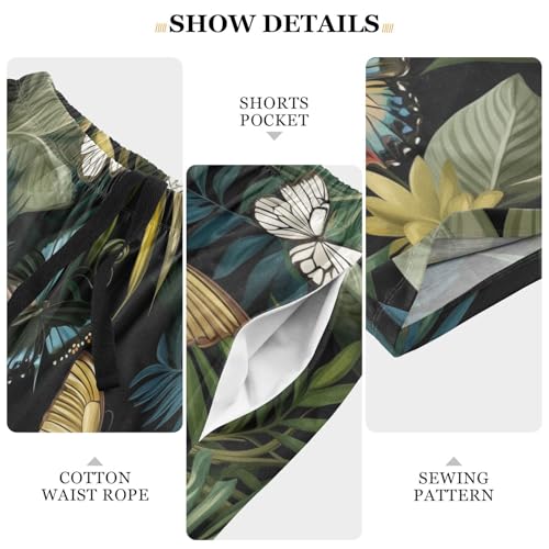 Butterfly Tropical Leaves Pajama Bottom Shorts for Men Soft Casual Sleep Lounge Shorts with Pockets S-XXL4