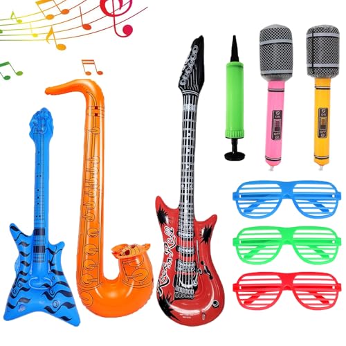 YUZHEDM Fotobox Accessoires 9 Stück Aufblasbares 90 cm Fellspielzeug Luftgitarren zum Aufblasen Aufblasbare Gitarre Luftgitarre Geeignet Für Ballon-Mottopartys, Geburtstagsfeiern, Rollenspiele usw.
