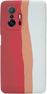 جراب أنيق من السيليكون بتصميم ملون لموبايل شاومي مي 11T- 11T برو برتقالي وأبيض حافظة بسيطة