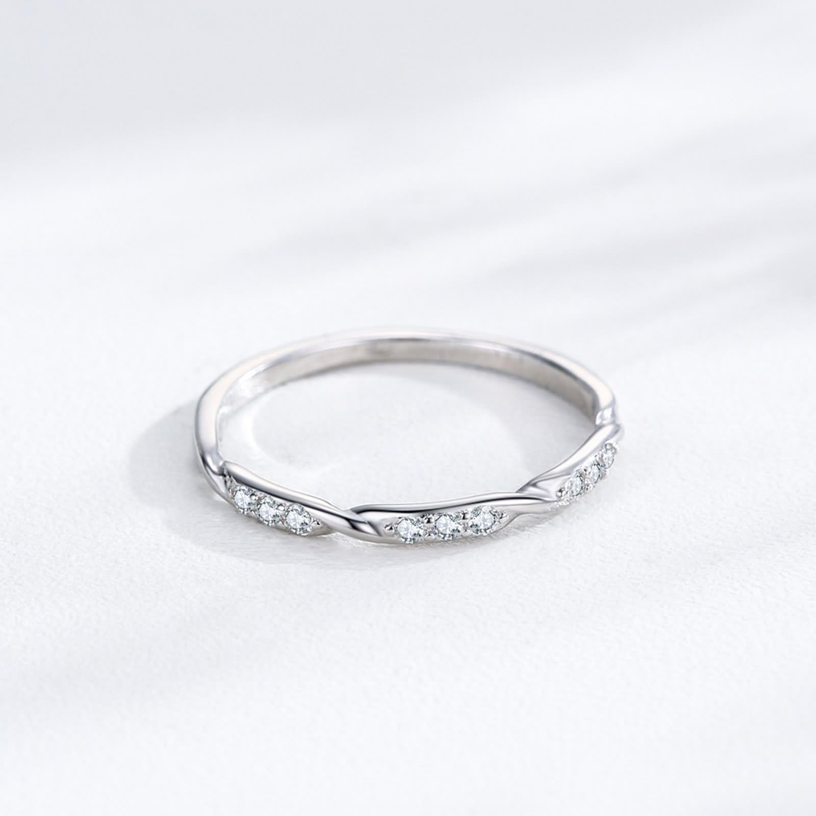 Joyas Anillos Mujer Anillos Mujeres Pequeños Dedos Clásicos Diseño Trenzado con Diamantes Redondos Oro Blanco 14K Talla 54 (17.2)