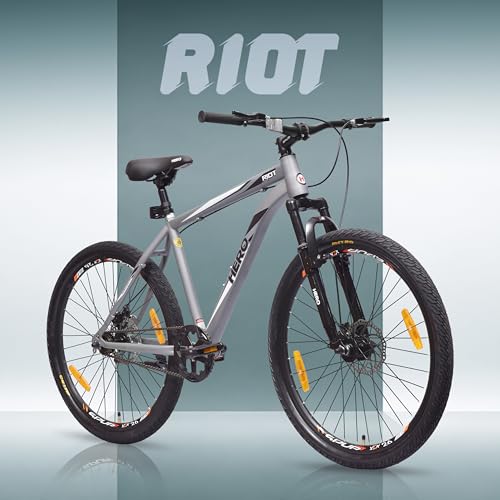 Hero RIOT 26T Single Speed Mountain Bicycle for Adults | Grey | Front Suspension | Disc Brake | Steel Frame : 16.5Inches | Rider Height : 5ft 0" - 5ft 8" | 95% Pre-Assembled(Ready to Ride in 5 Mins) - Image 3